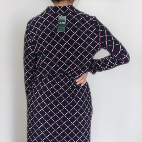 Ralph Lauren Geometric-Print Long-Sleeve Jersey Shirtdress Sz L - Picture 5 of 13
